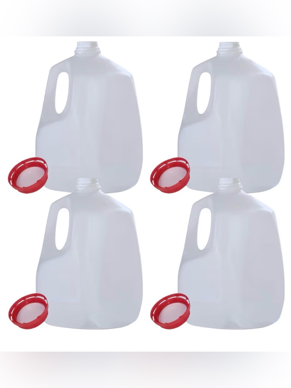 4 Pack 1 Gallon Plastic Jug Storage Containers, White/Red Screw Lid Caps